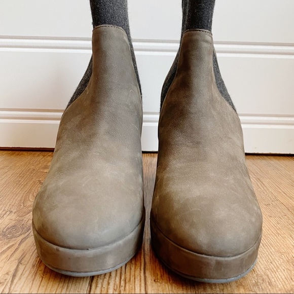 Eileen Fisher Leather Suede Knit Heel Later Bootie - Picture 7 of 9